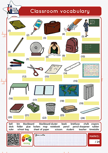 classroom vocabulary worksheet