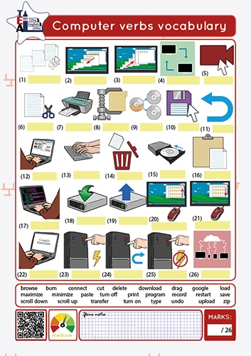 computer verbs worksheet