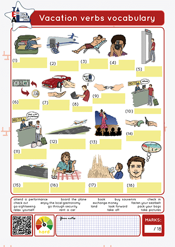 vacation verbs worksheet